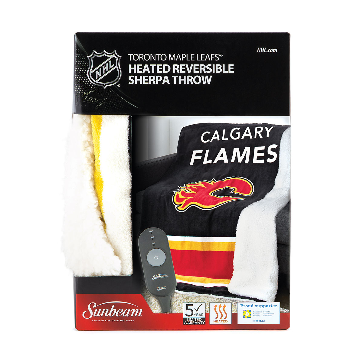 Sunbeam® Reversible Sherpa Heated Throw, Calgary Flames TSC8TRR415