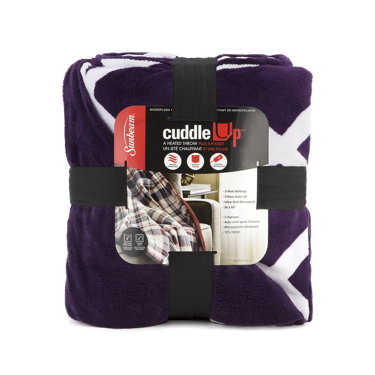Sunbeam® Cuddle Up Microplush Heated Throw With Pocket, Purple