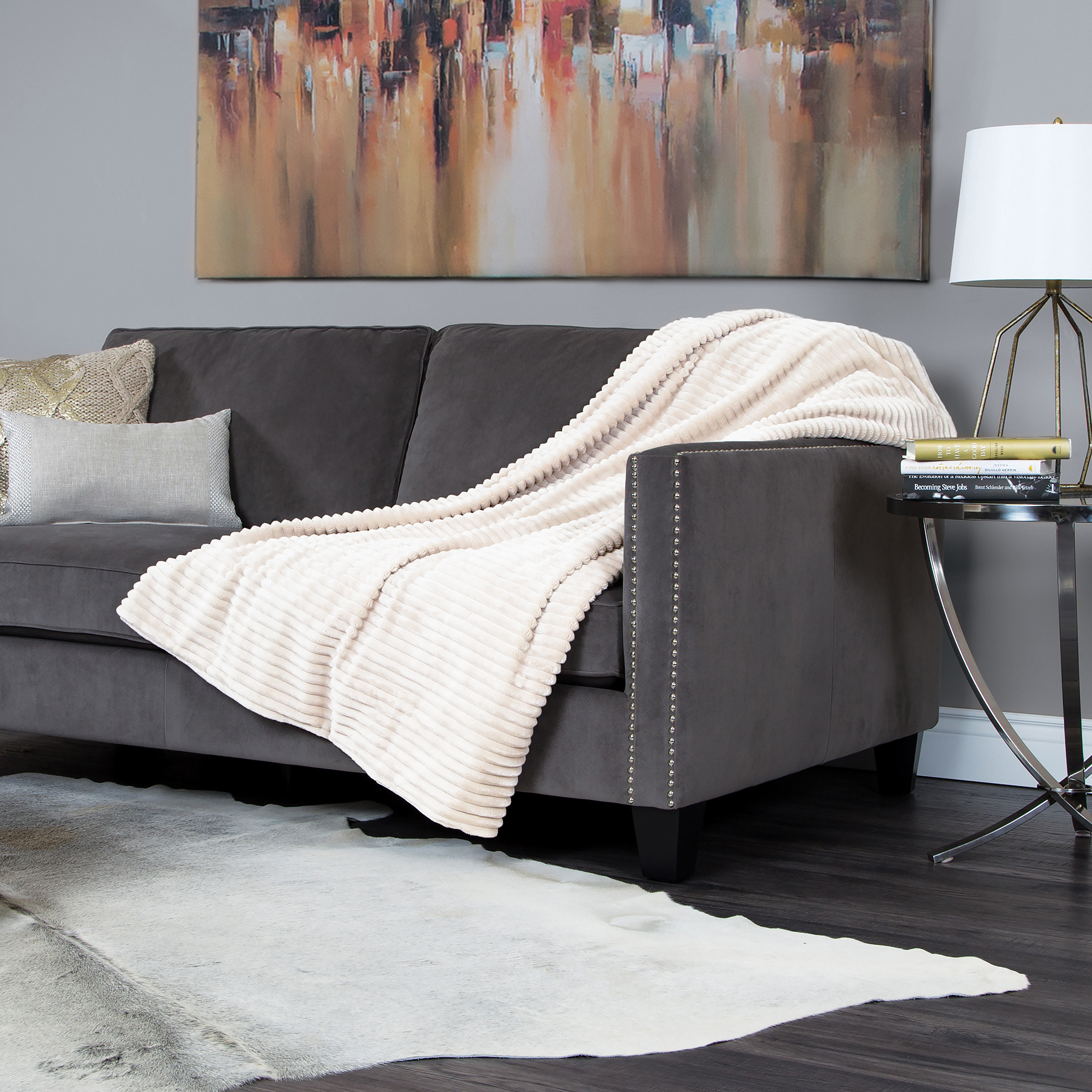 Sunbeam Heated Throw Ribbed Velvet Seashell