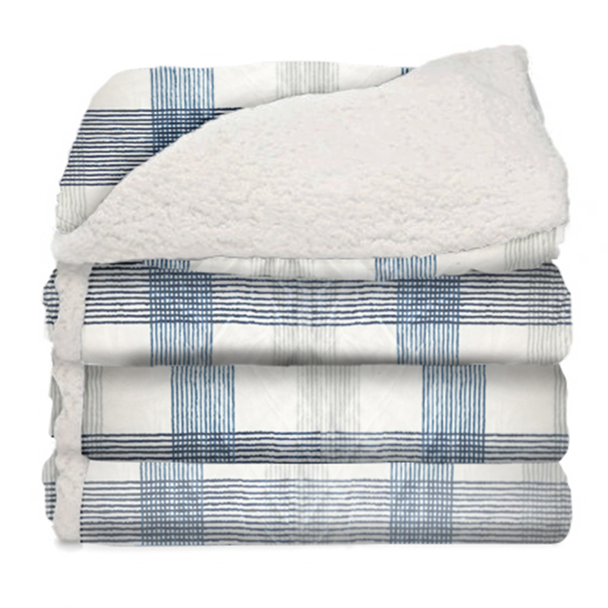 Sunbeam Heated Throw Royal Mink/Sherpa Simple Plaid Lagoon