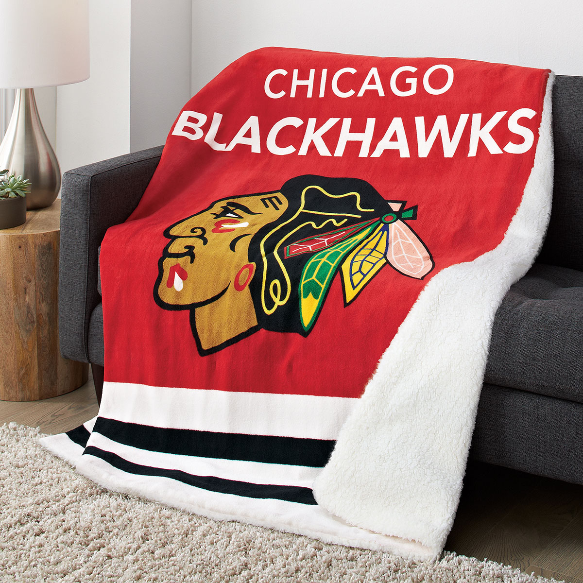 Sunbeam® Reversible Sherpa Heated Throw, Chicago Blackhawks Sunbeam® Reversible Sherpa Heated Throw, Chicago Blackhawks